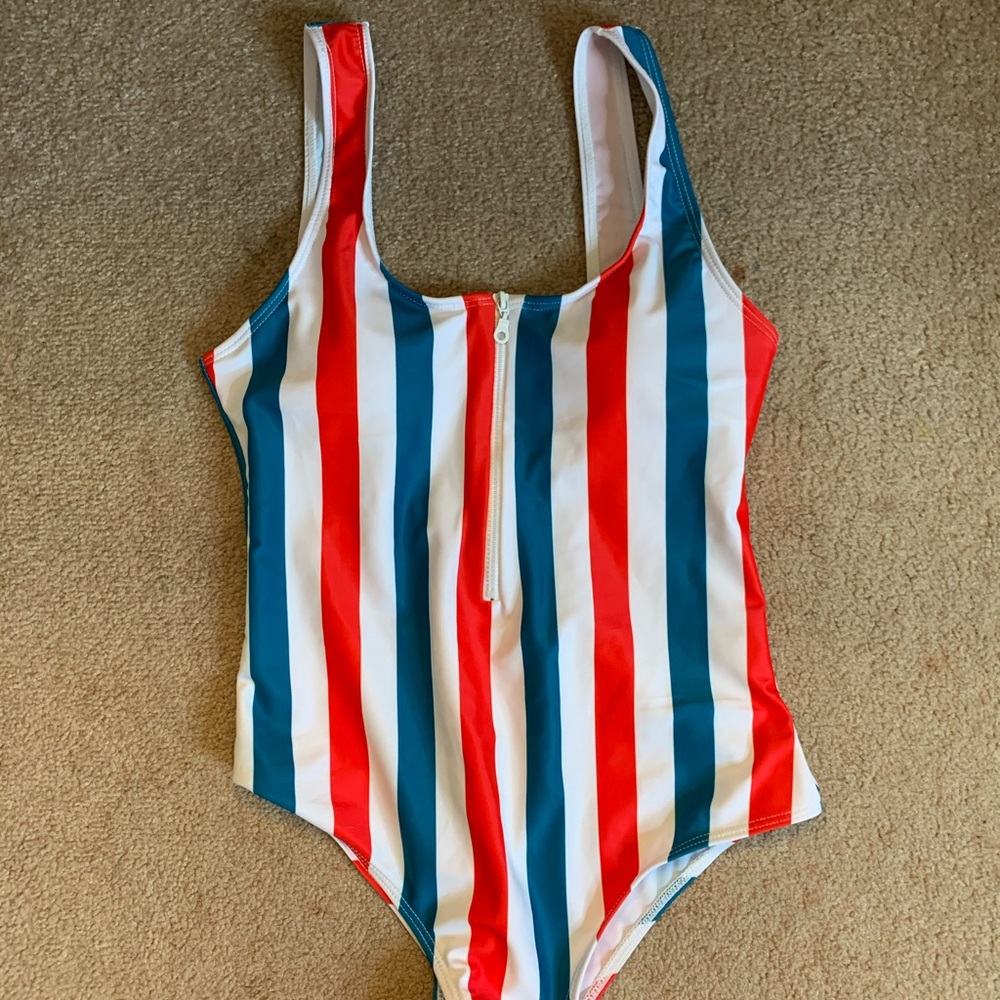 Red, white, and blue stripped one piece!